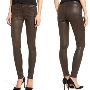 AG Adriano Goldschmied Brown Faux Leather Legging Ankle Pants Size 27